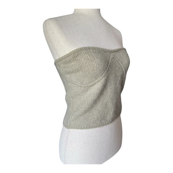ZARA Sage Green Alpaca Knit Strapless Crop Top Sleeveless Size Medium - Picture 2 of 9